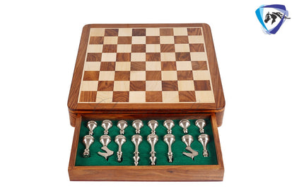 16" Brass Chess Board Set MODERN CLASSIC Chess Pieces Copper-Silver and Rosewood  Chess board with Storage drawer- Chess Gift- Gift for Him