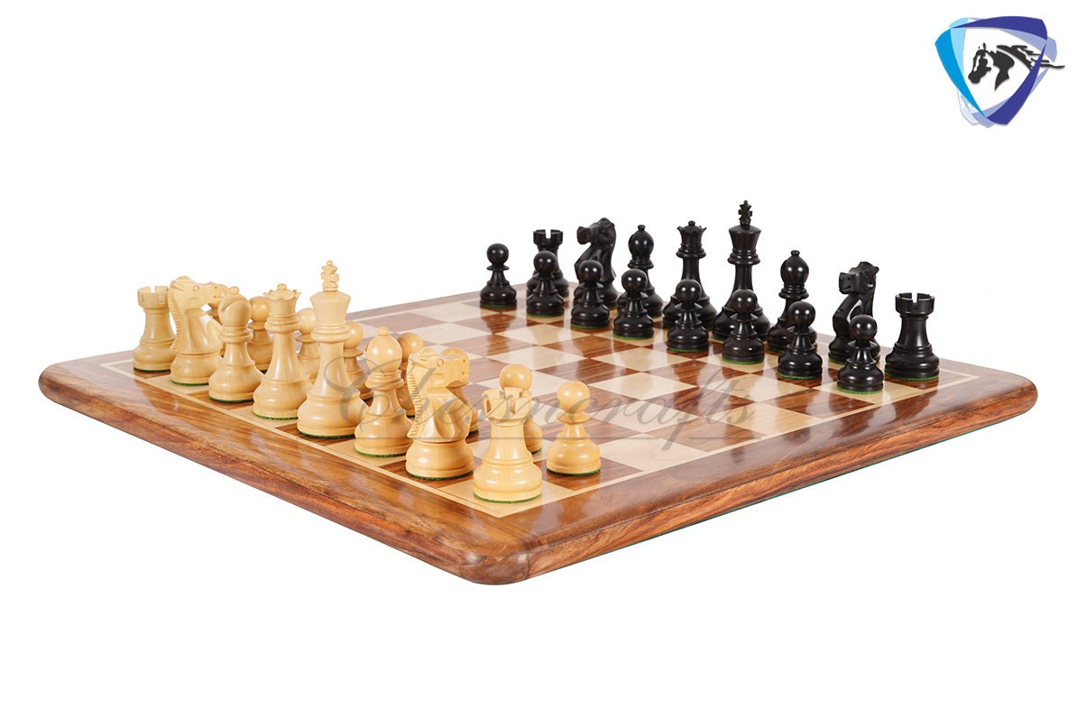 3.9" Reykjavik Staunton Chess pieces Set in Ebonized Boxwood- Weighted 2 Extra queens - 1972 Bobby Fischer Spassky championship chess set.