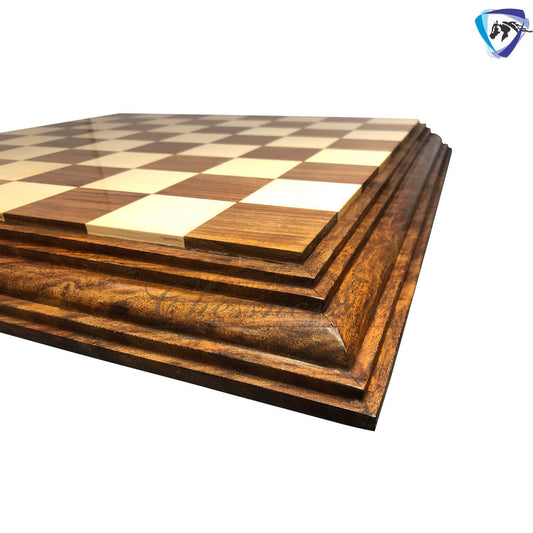 21" wooden chess board Rosewood(sheesham) STEPS BORDER ELEVATED Super fine smooth polish.