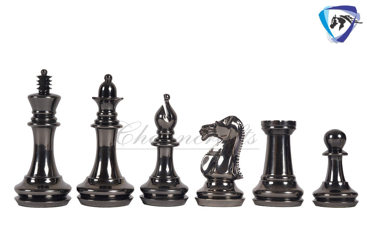 1849 Brass Staunton chess pieces set King: 4" Solid metal chess men + 21" Luxury Rosewood chess board(55mm) + Leather Storage box
