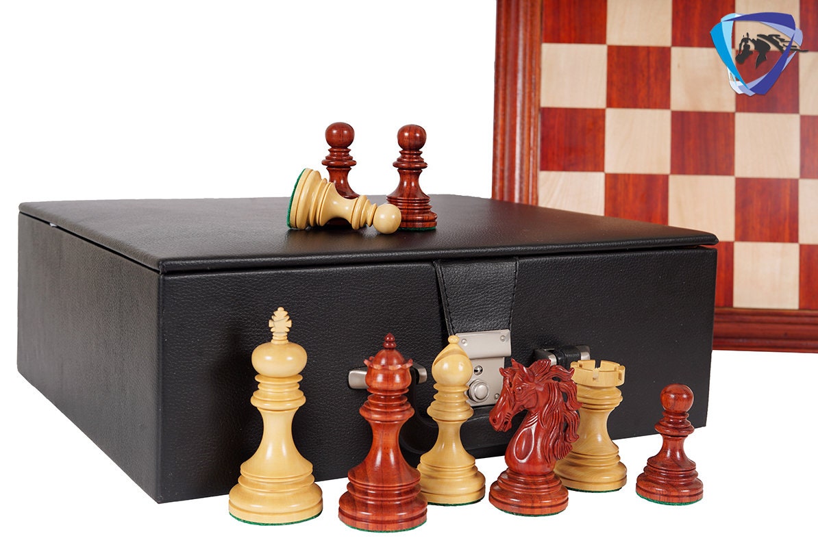4.4" Luxury Staunton Chess pieces Set Bud Rosewood- JFK series + 21" Bud Rosewood Chess board(55mm) + Leather Storage box for chess men