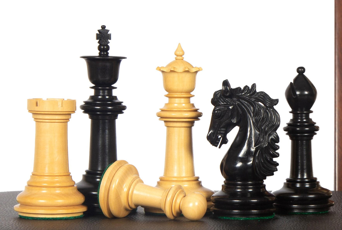 4.5" Ebony wood Staunton Chess pieces Set - STALLION VER 2.0 + 23" Ebonywood chess board (SQ: 60mm) + Leather Storage box for chess pieces