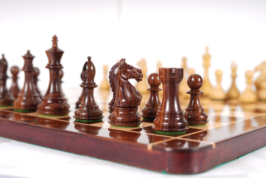 Staunton Chess pieces Set - 4" Fierce Knight Rosewood Chess Pieces set - 21" Rosewood Chess Board + Leather Storage Box COMBO
