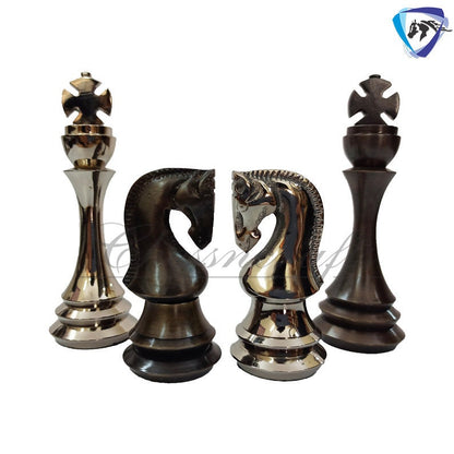 4.4" Brass Metal Russian Zagreb chess pieces set Reproduction Antique & Silver polish / 21" Ebonywood Chess Board Combo- Chess Gift.