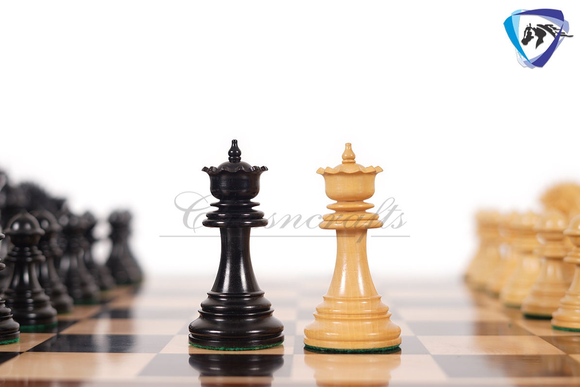 4.5" Staunton Ebonywood Collector Chess pieces Set- CYRUS Luxury- Heavy Weighted 2 Extra queens- 4Q
