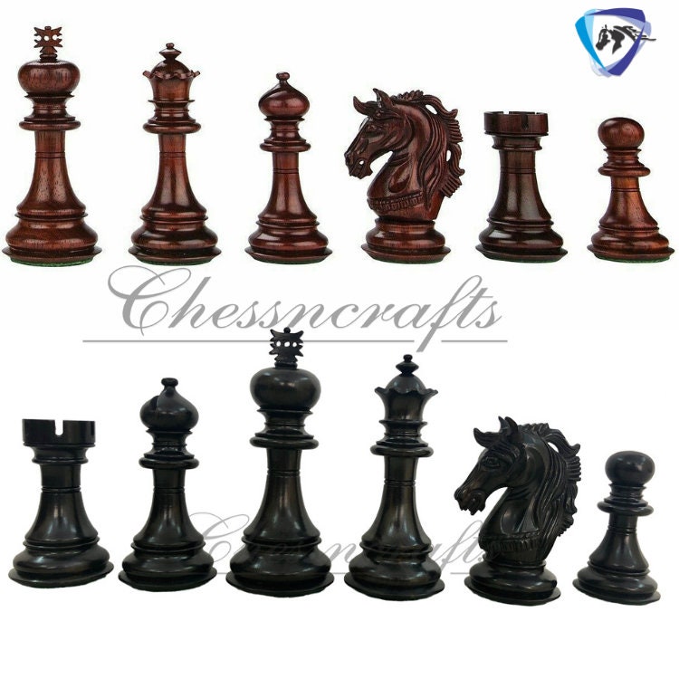 4.5" Luxury Staunton Ebony wood & Boxwood Chess pieces Set- Alexander Luxury- Triple Weighted 2 Extra queens- ONLY CHESS PIECES