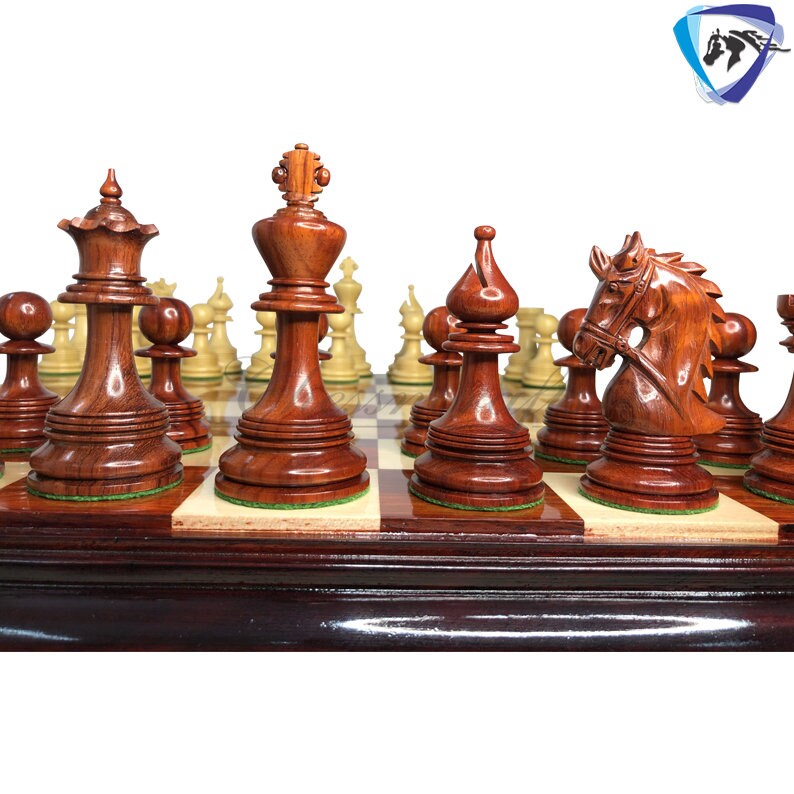 4.4" Luxury Staunton Chess Pieces Set in Bud Rose wood & Boxwood- HADRIAN Triple Weighted w/ 2 Extra queens- 4Q