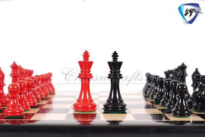 4.1" Wooden Staunton chess set in Red & Black Painted Boxwood Specially weighted - Extra Queens +19" Ebonywood chess board (51MM SQ)