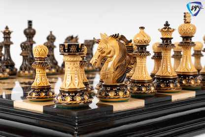 4.5" Luxury Staunton Chess pieces Set- Alexander CARVED series-Triple Weighted + 21"/ 23" Ebonywood Chess Board-STEP DESIGN + Storage Box