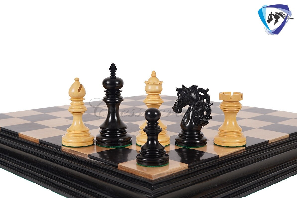 4.4" Staunton Ebony wood & Boxwood Luxury Chess pieces Set- KENNEDY-JFK - Triple Weighted 2 Extra queens