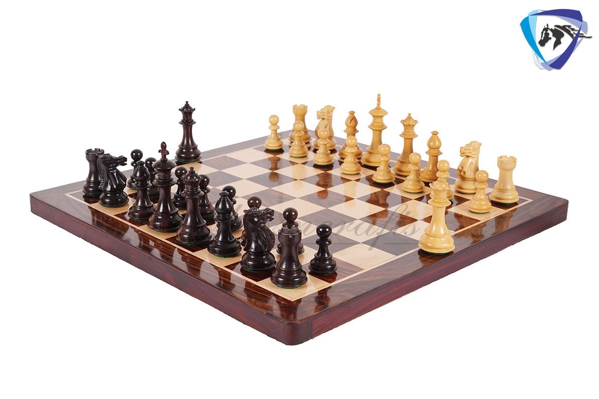 COMBO of 4" Royal Staunton Rosewood Chess Pieces Set Weighted 4Q + 19" Rosewood Chess Board SQ: 51mm(2") & Leather Storage Box