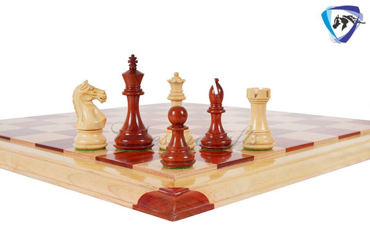 4" Staunton Bud Rosewood Chess pieces Set-Fierce Knight-Weighted-2 Extra queens- 21" Bud Rosewood Chess Board + Leather Storage Box COMBO