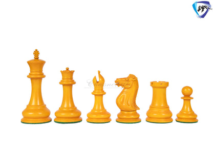1849 Staunton Chess Pieces Set in Antiqued Boxwood & Ebony wood- 4.5" King + 21" Ebony look chess board(sq 55mm) + Leather Storage box