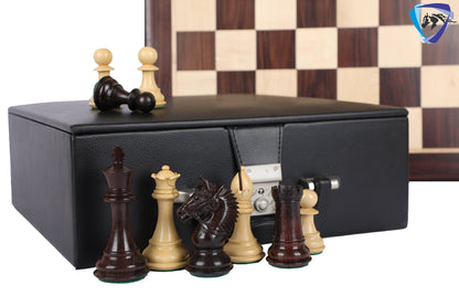 4.2" Rosewood Staunton Chess Pieces Set-EXCALIBUR Weighted + 21" Rosewood Chess Board + Leather chess Storage Box