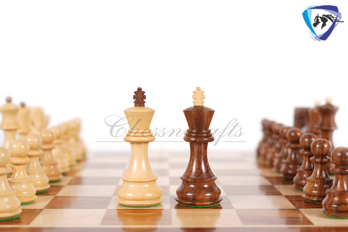 4" Russian Zagreb Chess Pieces Set in Golden Rosewood (Sheesham) / Ebonized Boxwood(black) & Boxwood Weighted  2 Extra Queens Reproduced