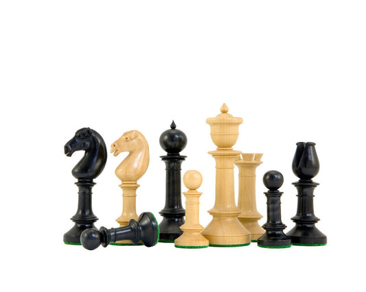 3" Antique Northern Upright chess pieces set in Ebonized Boxwood- weighted.