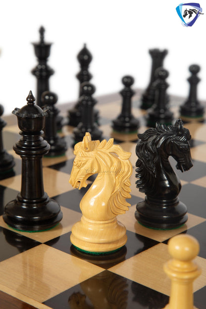 4.5" Ebony wood Staunton Chess pieces Set - STALLION VER 2.0 + 23" Ebonywood chess board (SQ: 60mm) + Leather Storage box for chess pieces