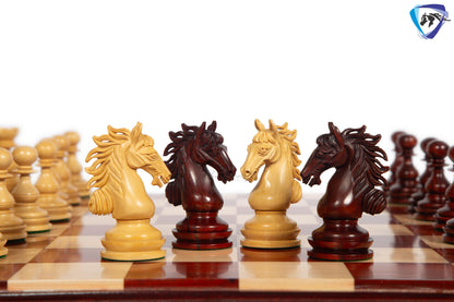4.5" Staunton Bud Rosewood Chess pieces Set- WILD STALLION + 21" Bud Rosewood Chess Board STEPS Border  + Leatherette storage Box.