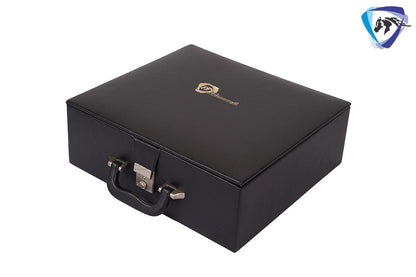 Leatherette Coffer Storage box for Chess Pieces of king Height: 3.75" to 4" and 4.0" to 4.5"- 2 Trays, Velvet lining & Lock w/ handle.