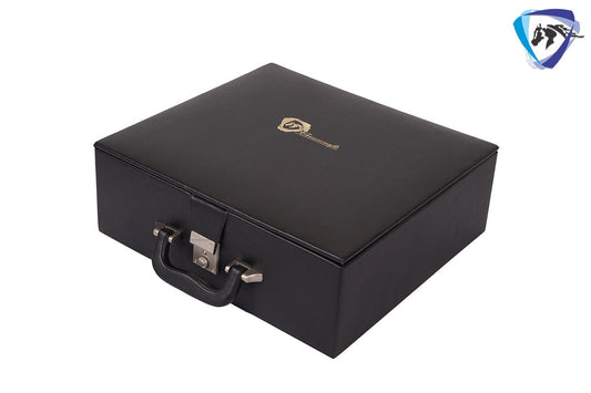 Leatherette Coffer Storage box for Chess Pieces of king Height: 3.75" to 4" and 4.0" to 4.5"- 2 Trays, Velvet lining & Lock w/ handle.