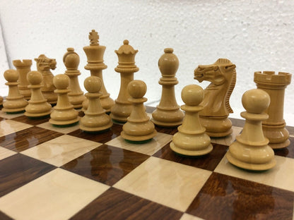 Club Staunton boxwood chess pieces Set in - King 3.75"  Weighted 2 Extra Queens- Black Dyed Boxwood