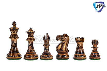 Wooden Staunton Chess set Burnt with Hand Carving King 4" broad base, Weighted & 2 extra Queens