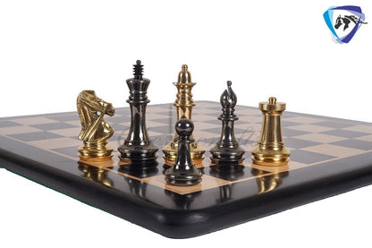 4" Brass Staunton chess pieces set BRIDLED Knight Gold & Black + 19" Ebonywood chess Board(sq:51mm)