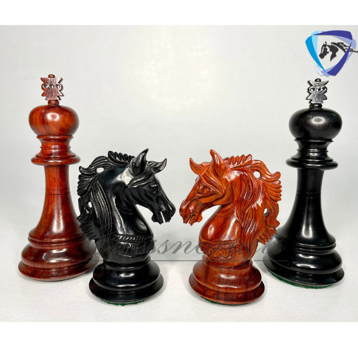 4.5" Luxury Staunton Bud Rosewood & Ebonywood Chess pieces Set- Alexander Luxury- Red Black- Triple Weighted - 2 Extra queens- 4Q