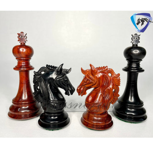 4.5" Luxury Staunton Bud Rosewood & Ebonywood Chess pieces Set- Alexander Luxury- Red Black- Triple Weighted - 2 Extra queens- 4Q