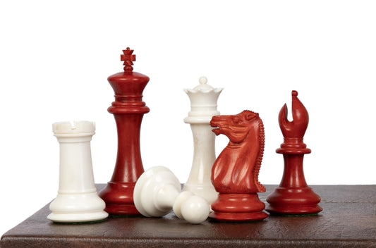 3.75" Camel Bone Staunton chess Pieces set- 1849 reproduced Cooke in Antique distressed + 21" Ebony wood chess board + Leather Storage Box
