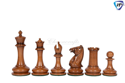 1849 Reproduced Morphy Cooke Chess Pieces Set 4.4" Antiqued Distressed & Ebony wood + 21" Ebony wood chess board(55mm) + Leather Storage box