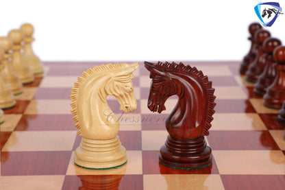 4.5" Staunton Chess Pieces set in Bud Rosewood- PATTON series + 21" Bud Rosewood Chess Board (SQ: 55mm) + Leather Storage box
