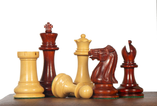 3.75" Staunton Chess Pieces Set 1849 Reproduced in Bud Rosewood & Boxwood + 21" Ebony look chess board(sq 55mm) + Leather Storage box