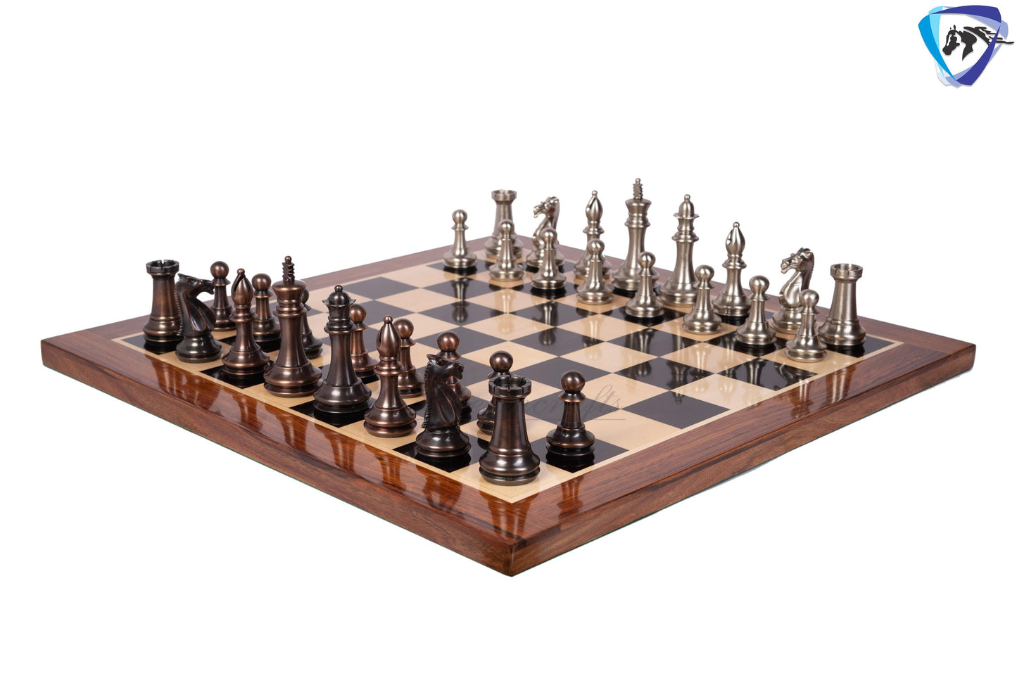 1849 Brass Staunton chess pieces set King: 4" MATTE STEEL-ANTQIUE finish+ 21" Ebonywood chess board(55mm) + Leather Storage box