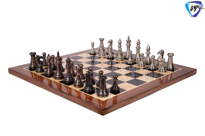 1849 Brass Staunton chess pieces set King: 4" MATTE STEEL-ANTQIUE finish+ 21" Ebonywood chess board(55mm) + Leather Storage box