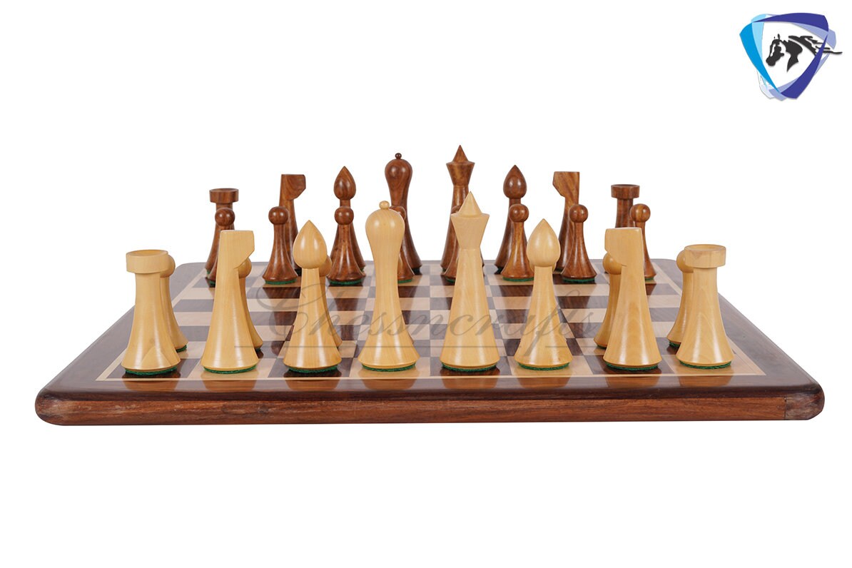 Hermann Ohme Minimalist Rosewood Chess pieces set- 3.75" Modern Mid century design- Handmade chess set specially weighted with extra queens