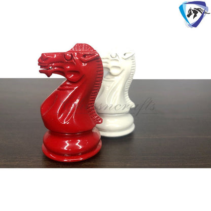 Club Staunton Chess pieces Set Boxwood Painted Red & White - King 3.75"  Weighted 2 Extra Queens- Lacquered glossy polish.