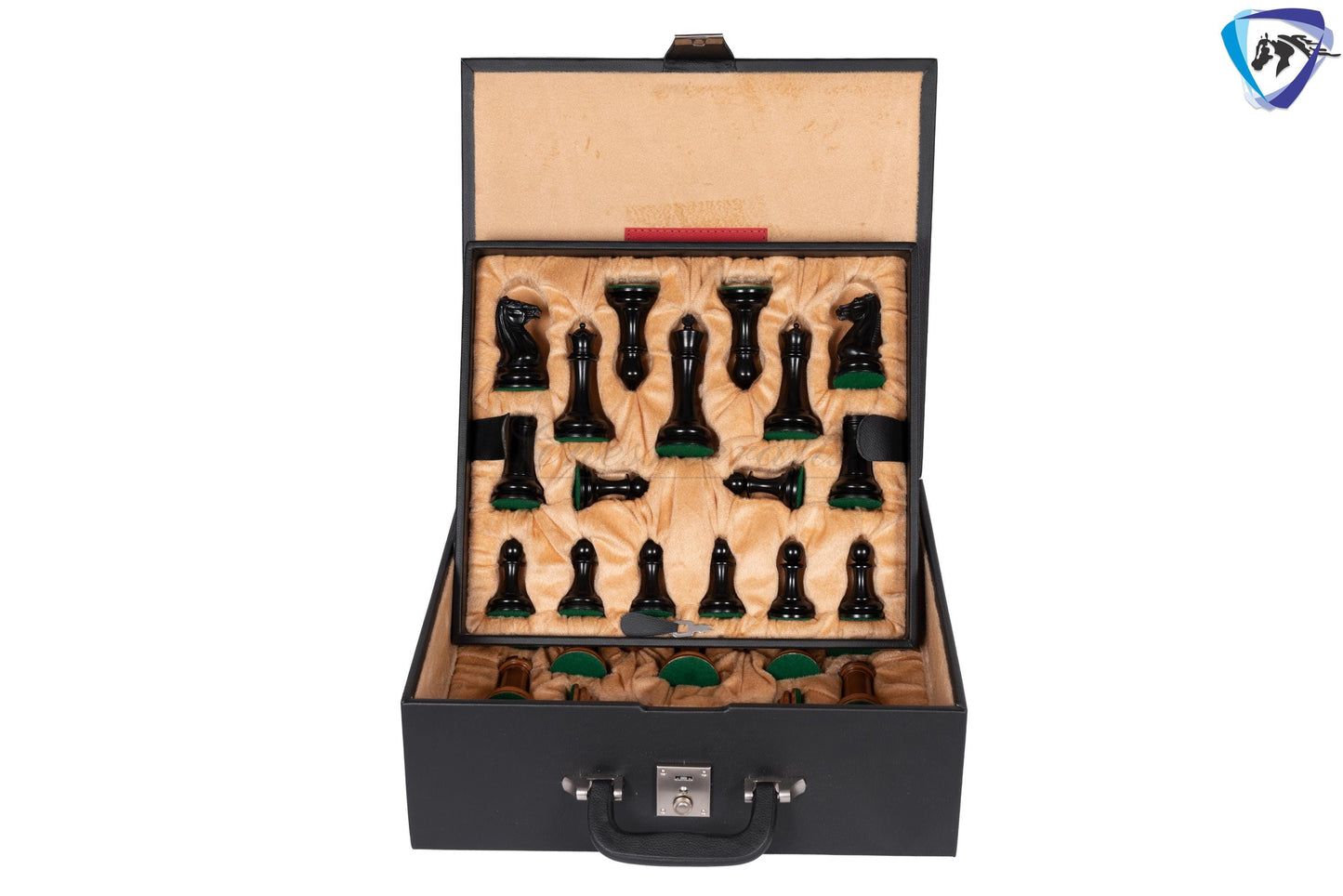 1849 Reproduced Morphy Cooke Chess Pieces Set 4.4" Antiqued Distressed & Ebony wood + 21" Ebony wood chess board(55mm) + Leather Storage box