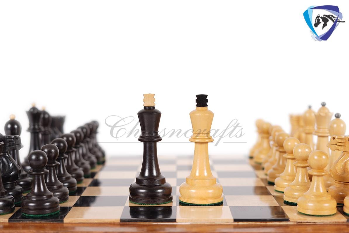 3.75" Chess Pieces Set Soviet Grandmaster Supreme Ebonized Boxwood - Weighted-Chess pieces only(34pc) Handmade chess set