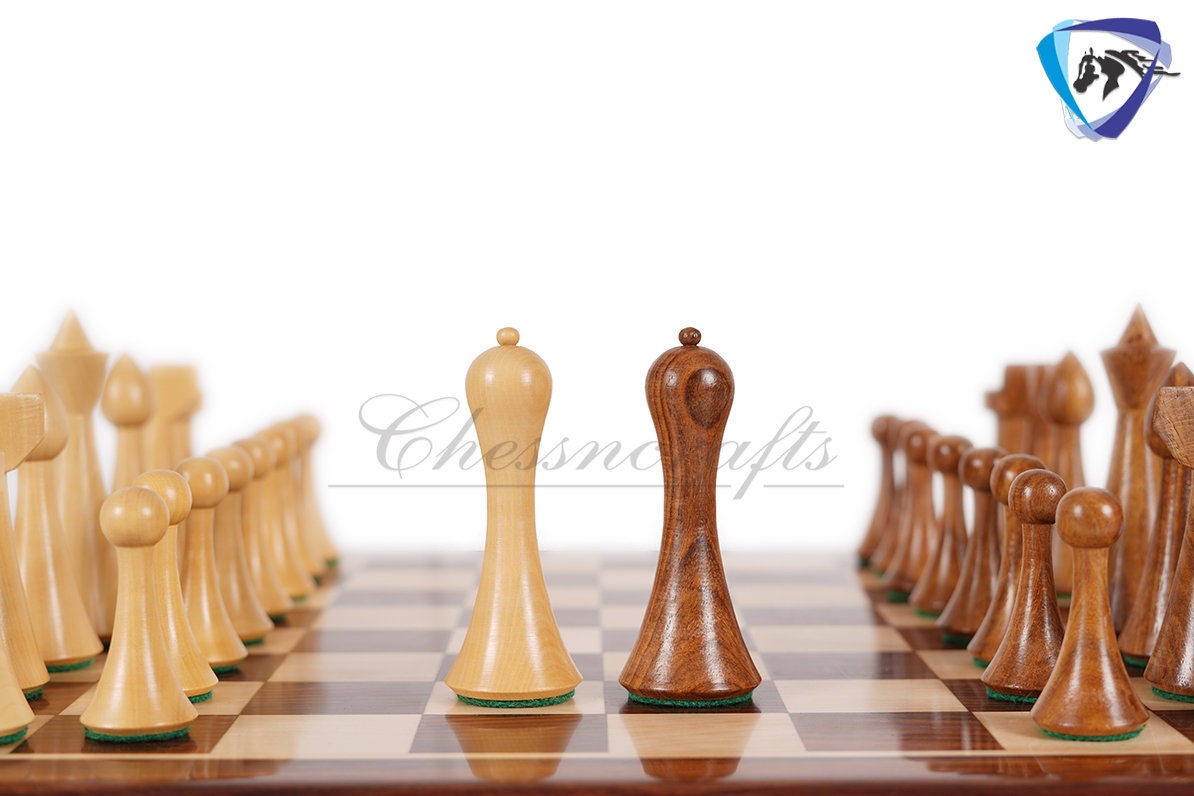 COMBO of 3.75"  Rosewood chess pieces set-Minimalist Hermann ohme & 15.7" (sq:50mm) Borderless solid Golden rosewood chess board Handmade.