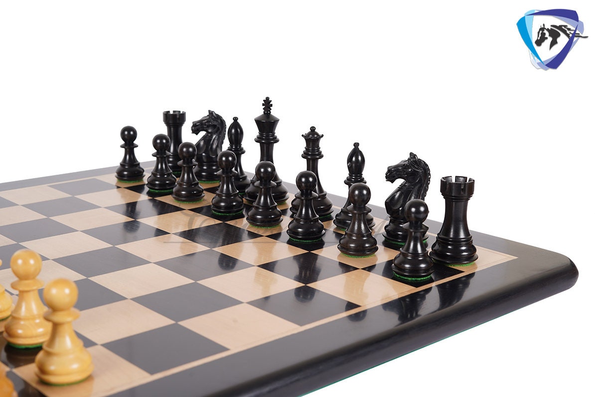 4" Staunton Ebonywood Chess pieces Set-Fierce Knight-Weighted-2 Extra queens- 19" Ebony wood Chess Board + Leather Storage Box COMBO