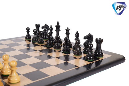 4" Staunton Ebonywood Chess pieces Set-Fierce Knight-Weighted-2 Extra queens- 19" Ebony wood Chess Board + Leather Storage Box COMBO