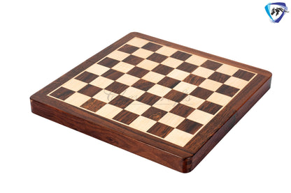 12" Foldable wooden chess board set - Magnetic chess pieces with extra queens - Rosewood Handmade travel chess with storage + Leather cover