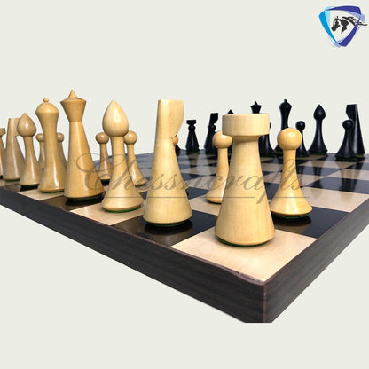 Reproduced Hermann Ohme Minimalist Modern Mid Century Chess Pieces in Ebonized Boxwood-King 3.75"- Weighted chess coins