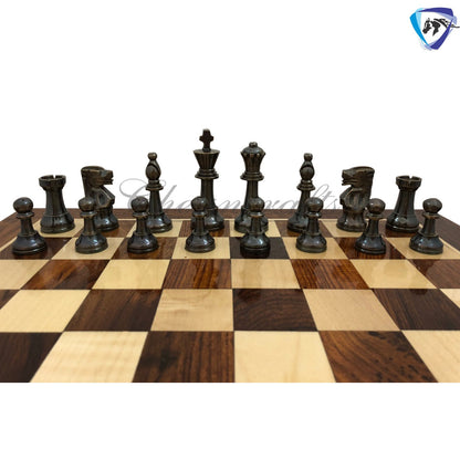 Brass Metal Staunton chess set & Rosewood chess board with storage 16"x16"- Glossy gold black chess men