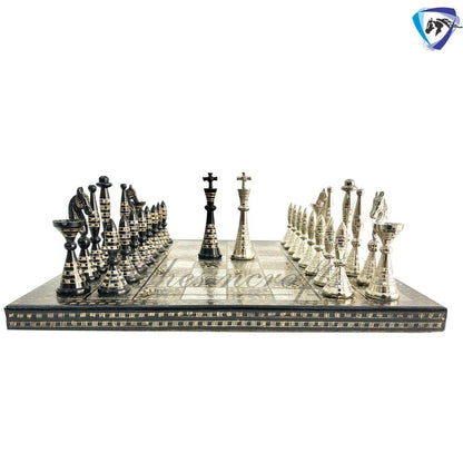 12" Solid Brass Metal Hand carved Chess set- Minar (Tower) chess men Carving with velvet storage box - Vintage Collector antique series