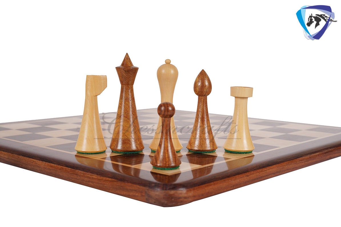 Hermann Ohme Minimalist Rosewood Chess pieces set- 3.75" Modern Mid century design- Handmade chess set specially weighted with extra queens