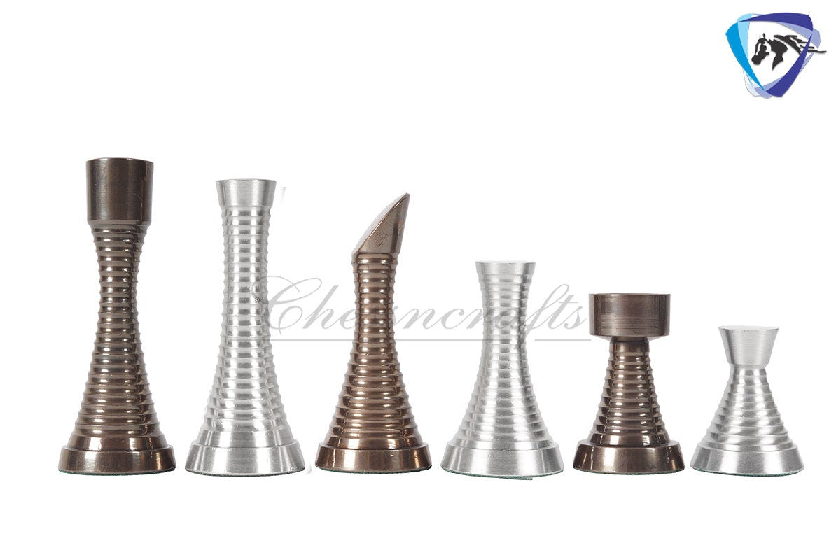 3.5" Solid Brass Chess pieces set RING STEEL SLEEK Silver & Antique Polish Minimalist Brass Chess Pieces set.