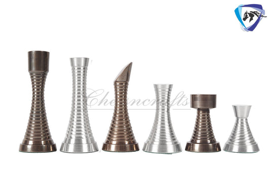 3.5" Solid Brass Chess pieces set RING STEEL SLEEK Silver & Antique Polish Minimalist Brass Chess Pieces set.