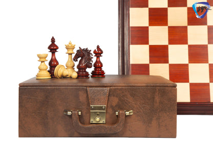 4.5" Staunton Bud Rosewood Chess pieces Set- WILD STALLION + 21" Bud Rosewood Chess Board STEPS Border  + Leatherette storage Box.